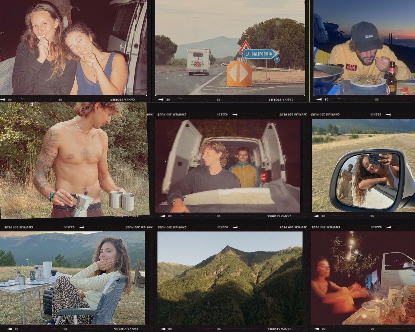 Collage homepage Nom Outdoor con giovani ragazzi in van life all’avventura all’aria aperta, tra viaggio, natura e camperizzazione van.